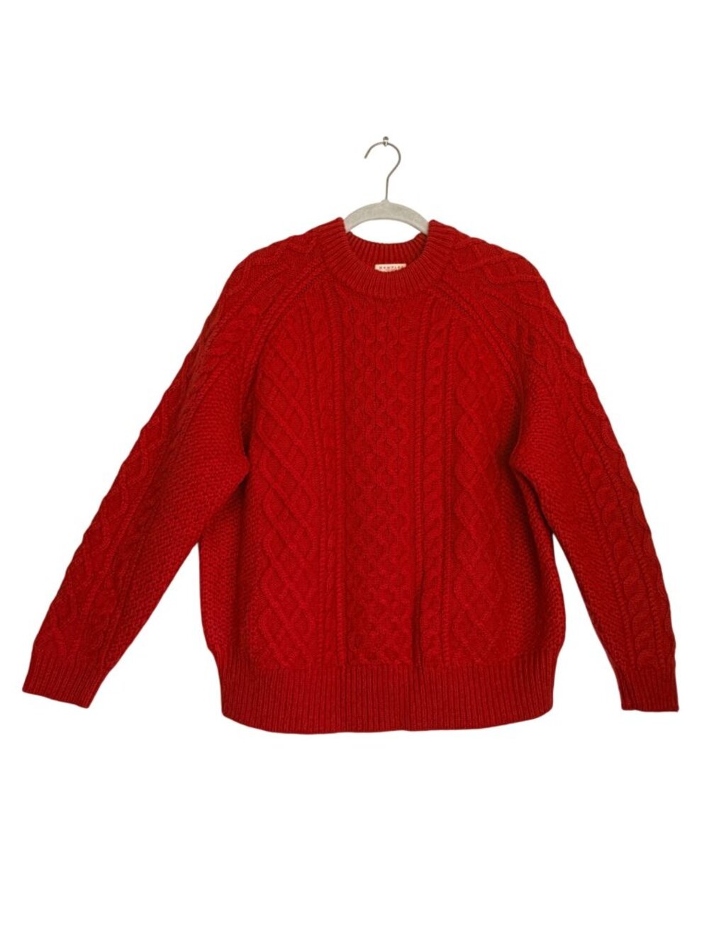 DEMYLEE New York Cable Knit Wool Mohair Crewneck Sweater in Red - Sz M
